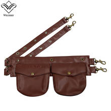 Wechery Fashion Waist Trainer Corset Pockets Belt for Women  Steampunk Gothic Corset Corselet's Pouches Leather Black Brown 2024 - buy cheap