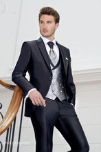 New Style Groom Tuxedo Shiny Black Groomsmen Peak Lapel Wedding/Dinner Suits Best Man Bridegroom (Jacket+Pants+Tie+Vest) B544 2024 - buy cheap