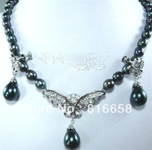 Joyería de plata para agua salada, collar de perlas negras de 7-8mm 2024 - compra barato