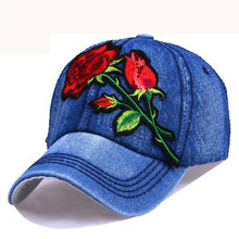 Women's Denim Cap with Embroidery Roses Patch Jean Snap Back Adjustable Size Sun Caps Summer Autumn 2024 - buy cheap
