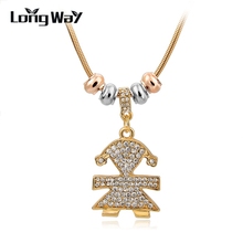 LongWay Girl Crystal Pendant Long Necklace Women Snake Chain New Arrival Silver Color Gold Color Necklace Jewelry SNE150768 2024 - buy cheap