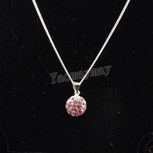 12pcs/lot Gradient Pink Disco Ball Rhinestone Pendant 18" Silver Plated Necklace For Gift 2024 - buy cheap