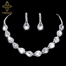 TREAZY Luxury Sparkling Crystal Rhinestone Teardrops Necklace Earrings Set for Women Bridal Bridesmaid Wedding Jewelry Sets 2024 - buy cheap