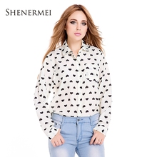 Blusas Femininas 2014 Fashion Vintage Women's Shirt Chiffon Blouse  Love Heart Sweet Black Women Long Sleeve Tops Roupas S M L 2024 - buy cheap