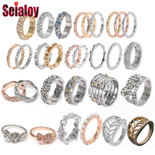 SEIALOY Fashion Stackable Rings For Women Original Love Crystal Daisy Leaf Bow Shaped Engagement Wedding Ring Jewelry 2024 - buy cheap