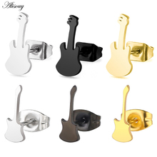 Alisouy 2pc Rock Punk Guitar Earrings Men Women Stainless Steel Earrings Black Gold Fashion Musical Instruments Jewelry Ear Stud 2024 - buy cheap