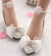 Fashion butterfly-knot wedding shoes woman ankle bracelet sweet handmade plus sizes low high heel brides wedding shoes 2024 - buy cheap