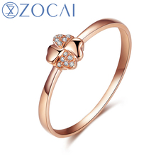 Zocai design de anel de diamante com quatro trevo natural, 0.02 ct, 18k de ouro rosa (au750) w80027t 2024 - compre barato