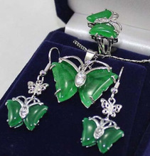 Nobility Woman Natural Butterfly Green Gem Stone Pendant Necklace Earrings Ring Jewelry Marvel Choker For Set 2024 - buy cheap