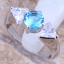 Romantic Sky Blue Cubic Zirconia White CZ Silver Plated  Women's Jewelry Ring Size 6 / 7 / 8 / 9 / 10 R0681 2024 - buy cheap