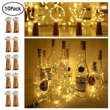 Lámpara de botella de vino de alambre de cobre plateado con corcho para decoración de fiestas, minicadena de luces para manualidades, lote de 10 unidades 2024 - compra barato