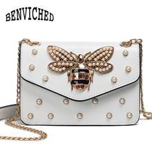 BENVICHED Women Brand Desinger Rhinestones Bee PU Leather Shoulder Bag Small Crossbody Bag Chain For Girls Ladies Bag Bolso L020 2024 - buy cheap
