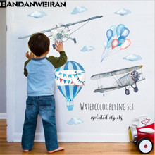 1 pçs pintados à mão avião balão de ar quente adesivo de parede para o quarto do jardim de infância do bebê das crianças do bebê 50*70cm 2024 - compre barato
