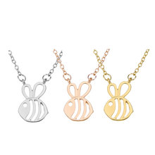 2018 Cute Honey Bee Alloy Necklaces Fashion Women Hollow Out Fishbone Pendant Clavicle Necklace Jewelry Gold Rose Gold Silver 2024 - buy cheap