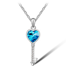 Colgante en forma de llave para mujer, collar de corazón de cerradura, joyería de cristal, regalo 2024 - compra barato
