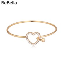 BeBella gold color plated heart open bangle fashion jewelry with Czech crystals for women girls Christmas birthday gift 2024 - buy cheap