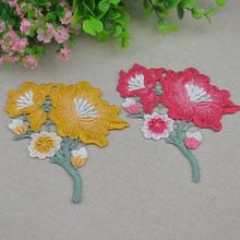 5 Pieces 17.5*4.5cm Orange Red Flower Embroidery Lace Collar DIY Floral Lace Appliques Clothing Sewing Accessories 2024 - buy cheap