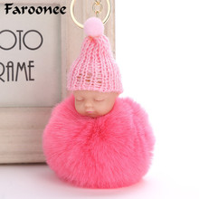 Sleeping Baby Doll Keychain Pompom Rabbit Fur Ball Car Key Chain Keyring Women Holder Bag Pendant Charm Accessory Jewelry Gift 2024 - buy cheap