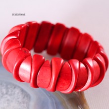 Buyershome pulseira howlite vermelha rosas, joia de mão quente com pedra natural, bracelete elástico 8 "1 peça h622 2024 - compre barato