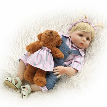 NPK-muñecas Reborn de 19 "y 48cm para niña, cuerpo de vinilo de silicona completo, muñeca realista de princesa con oso de peluche, juguete de baño para regalo 2024 - compra barato