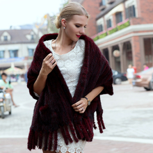 New Hot Autumn and Winter Knitted Mink Fur Shawl Female Leather Grass Warm Scarf Fashion Elegant Solid Color Tassel Shawl 2024 - buy cheap