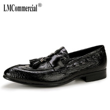 British pointy shoes mens leather crocodile pattern tassel business casual men shoes all-match cowhide Men Dress Shoes autumn 2024 - buy cheap