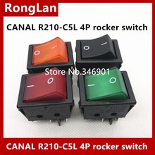 [Sa] interruptor de controle de energia para canal, luz amarela, verde, vermelha e preta, troca de borda, interruptor rocker grande, r210 4p-50 peças