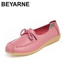 BEYARNE Women Casual Shoes Genuine Leather Printing Loafers Shoes Woman Fashion Slip On Shallow Mouth Flats Shoes 2024 - buy cheap