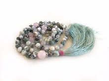 108 MALA Necklace Hand Knotted Tree Agates And RoseQuartz Mala Necklace 2019 NEW Style Yoga Meditation Tassel Prayer Necklace 2024 - buy cheap