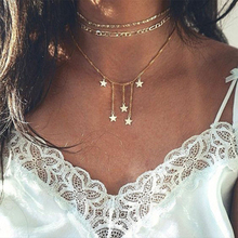 KISSWIFE Newest Fashion Jewelry Accessories Punk Gold Color Star Tassel Choker Necklace For Couple Lovers' Girl Gift 2024 - buy cheap