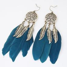 Women Bohemia Style Vintage Feather Leaves Drop Dangling Earrings Wedding Earring Jewelry Gift 2024 - buy cheap