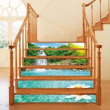 6pcs/set Waterfall Lake Landscape 3D Stair Stickers Waterproof Decals Home Decoration Removable Floor Wall Sticker 18*100cm 2024 - buy cheap