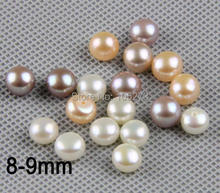 Botón trasero plano con cuentas sueltas de 8-9mm, rosa, morado, marfil, blanco, Perla de agua dulce, pares de perlas, medio perforado 2024 - compra barato