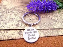 3pcs/lot 28mm stainless steel keyring with 20mm  stainless steel circle round  "where words fail music speaks"   charms keyring 2024 - buy cheap