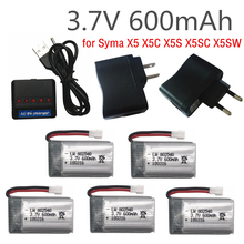 Pacote de bateria lipo 5 peças, 3.7 v 600 mah + 5 em 1 carregador para syma x5 x5c x5s x5sc x5sw rc quadricóptero com controle remoto 2024 - compre barato