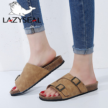 LazySeal Summer Cork Slippers Shoes Woman Buckle Slides Ladies Shoes Sandals Flip Flop Beach Sandals Flats Heels Large Size 44 2024 - buy cheap