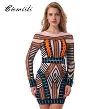 CIEMIILI-vestido de retazos ahuecado para mujer, vestido de noche para fiesta, cuello redondo, manga larga, con cordones, venta al por mayor, 2021 2024 - compra barato