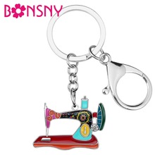 Bonsny Alloy Enamel Rhinestone Sewing Machine Key Chains Keychains Holder Fashion Jewelry For Women Girls Bag Purse Charms Gift 2024 - buy cheap