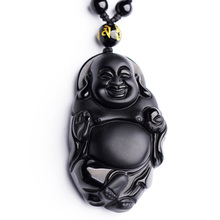 Pingente de buda de obsidiana, colar preto e natural de escultura chinesa com dropshipping, joias finas para mulheres mi le fo 2024 - compre barato