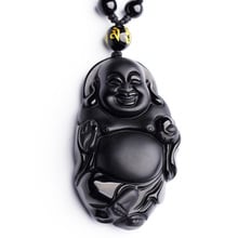 Dropshipping Chinese Carving Natural Black A Obsidian Buddha Pendant Maitreya Necklace For Women mi le fo fine Jewelry Wholesale 2024 - buy cheap