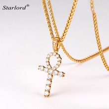 Iced out Ankh Cross Pendant Necklace Gold Color AAA Cubic Zirconia Amulet Necklace Ankh Cross Egyptian Jewelry P3469 2024 - buy cheap