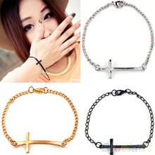 Fashion Korean Women Metal Cross Simple Charm Bracelet 3 colors Silver Gold Black bracelets & bangles 9PQI 2024 - buy cheap