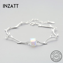 INZATT Trendy 925 Sterling Silver Crystal Square Bracelet For Women Geometric Summer Metal Branch Chain Jewelry Romantic Gift 2024 - buy cheap