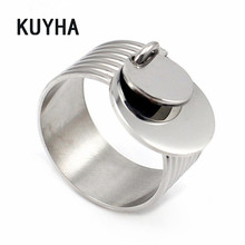 Stainless Steel Tag Ring with Genuine Engravable Charm Exclusive Silver Color Wedding Ring for Women 2024 - buy cheap