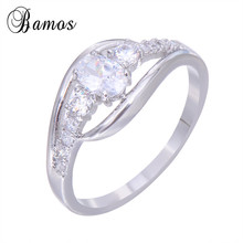 Bamos Simple Fashion White Cubic Zirconia Ring Silver Color Birthstone Rings for Women Wedding Band Jewelry RW0028 2024 - buy cheap