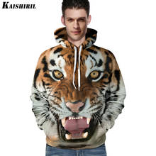 Мужская толстовка с капюшоном, Мужская забавная 3D Толстовка с изображением тигра льва, модный бренд Харадзюку размера плюс S-3XL, толстовка с принтом, мужские и женские пуловеры 2024 - купить недорого