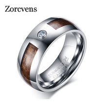 ZORCVENS 2022 New Fashion Men Carbon Fiber Ring Wedding Band Cubic Zirconia Tungsten Jewelry 2024 - buy cheap