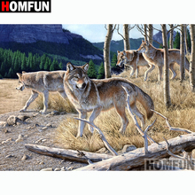 HOMFUN-pintura de diamante redondo/cuadrado completa, cuadro artesanal 5D, punto de cruz bordado de "Animal Lobo", decoración para el hogar, regalo A14497 2024 - compra barato