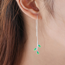 DIEERLAN 100% Real New Enamel Green Olive Branch Leaves Long Tassel Earrings For Women Creative Jewelry 2024 - buy cheap
