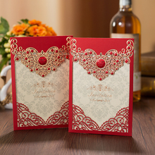 Tarjetas de invitación de boda con corte láser rojo, tarjetas de felicitación de flores, corona, personalizadas con sobres, decoración de fiesta y evento de boda, 50 Uds. 2024 - compra barato